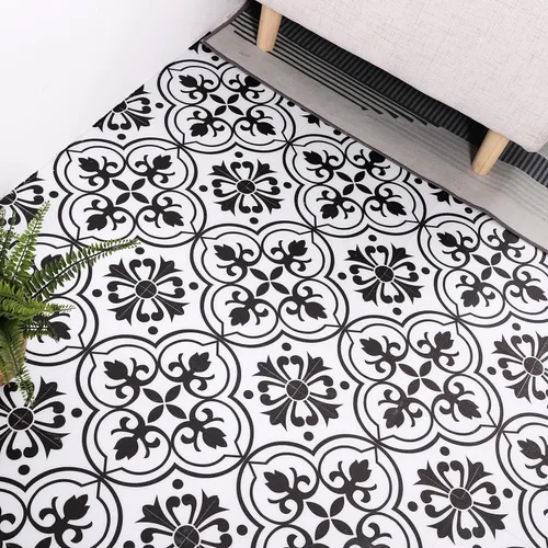 Miniatura 10 de Alow Azulejo de piso para despegar y pegar: 10 piezas de pisos de despegar y pegar en blanco y negro, impermeable, autoadhesivo, suelo de vinilo