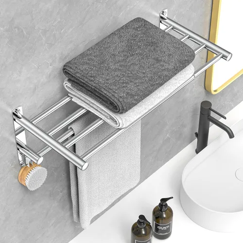 Miniatura 2 de CAXIMSY Toallero ajustable para montaje en pared de baño, 17 a 30.7 pulgadas, toallero adhesivo de acero inoxidable para baño, cocina, doble