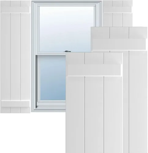 Ekena Millwork 16 1/8 pulgadas de ancho x 67 pulgadas de alto, contraventanas de PVC de tres tablas unidas estilo Board-n-Batten, sin acabado (por