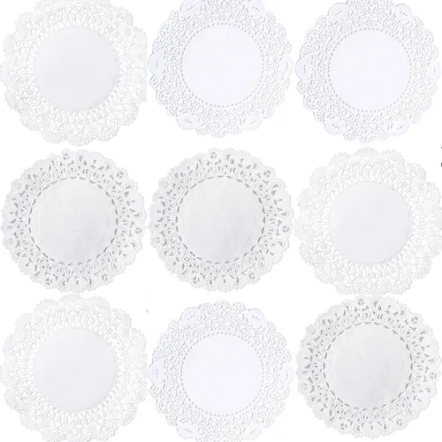 Tapones de encaje de papel blanco de 4 pulgadas, paquete de 150, 3 diseños (50 cada uno), tapetes redondos para manualidades, envoltura de regalos,