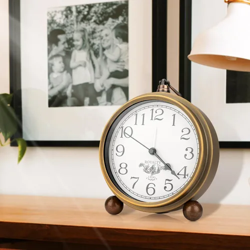 Miniatura 7 de Maxspace Reloj de mesa de metal dorado, retro vintage sin tictac, pequeño reloj despertador, funciona con pilas, movimiento de cuarzo silencioso
