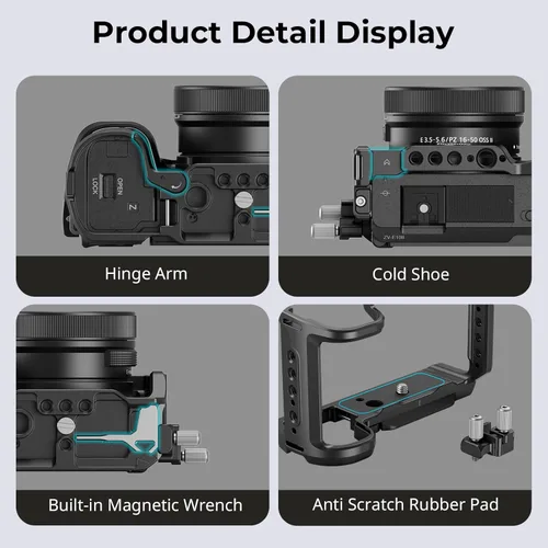 Miniatura 6 de SmallRig ZV-E10 II Kit de jaula para Sony ZV-E10 II con abrazadera de cable para HDMI, placa de liberación rápida incorporada para Arca, zapata fría