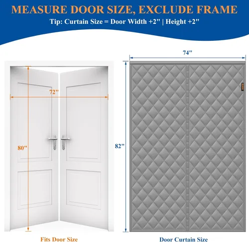 Miniatura 2 de MAGZO Cortina aislante para puerta corrediza de vidrio para invierno, 72 x 80 pulgadas, relleno Oxford mejorado con algodón grueso, kit de Gris