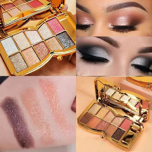 Miniatura 4 de Paleta de sombras de ojos doradas brillantes – 10 colores brillantes sombra de ojos purpurina altamente pigmentada, de larga duración, impermeable