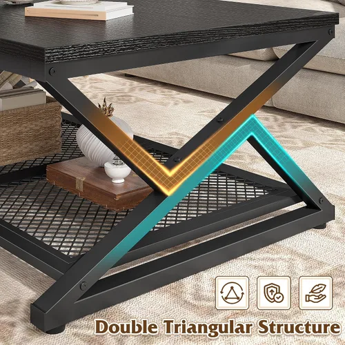 Miniatura 5 de EnHomee Mesa de Café con Almacenamiento, Mesas de Café Modernas para Sala de Estar con Estante de Malla, Mesa de Centro Rectangular de 2 Niveles