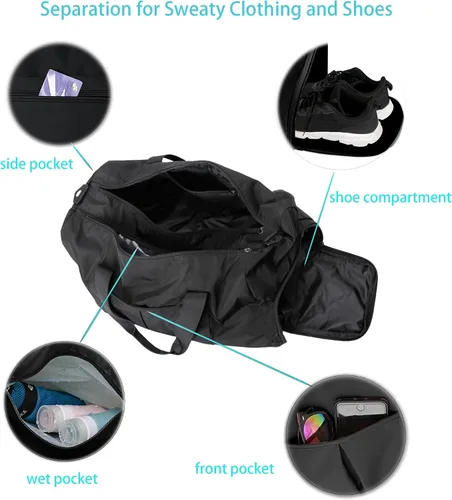 Miniatura 3 de Bolsa de gimnasio para mujer con separación para húmedo y seco, almacenamiento de zapatos, bolsa de viaje impermeable para gimnasio, natación, yoga
