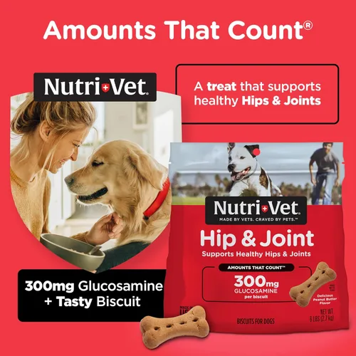 Miniatura 3 de Nutri-Vet Galletas de cadera y articulaciones para perros, suplemento de movilidad de razas grandes, 300 mg de glucosamina por golosina para perros