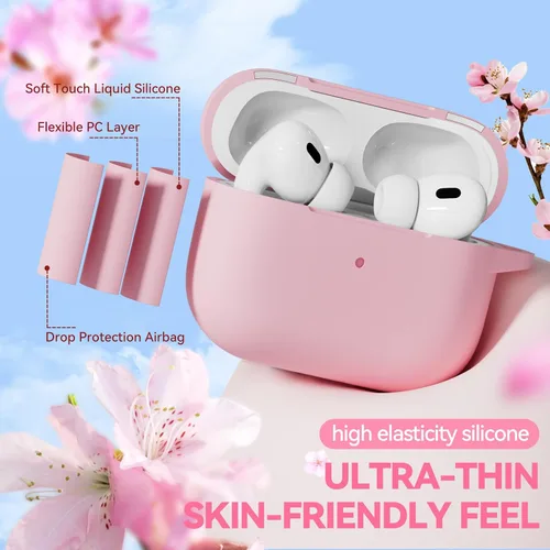 Miniatura 4 de Funda para AirPods Pro 2 con bonito llavero y bolígrafo de limpieza, funda de silicona suave para AirPods Pro de 2ª/1ª generación para mujeres