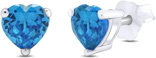 Miniatura 3 de Aretes de tuerca con piedra natal simulada en forma de corazón en oro blanco de 14 quilates sobre plata esterlina, regalo para ella