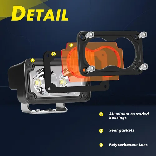 Miniatura 3 de YCHOW-TECH Luces LED ámbar de 3 pulgadas para zanja de conducción todoterreno 2 unidades de 40 W Combo Beam LED Pods Baja luz ámbar niebla luz