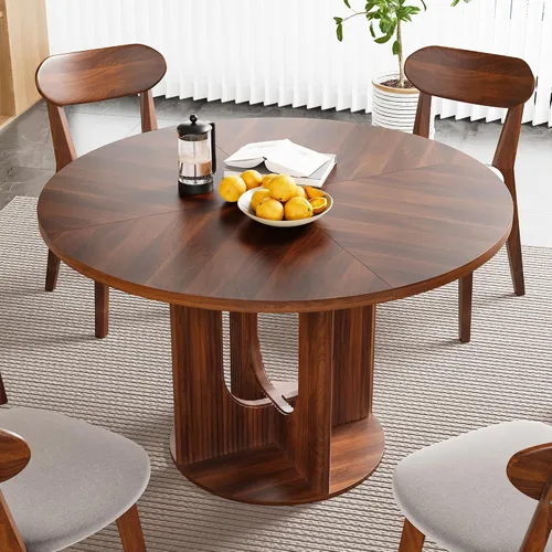 Miniatura 10 de weselon - Mesa de comedor redonda rústica con estrías para 4, mesa de cocina circular de 47 pulgadas con base de pedestal de madera, mesas de cena