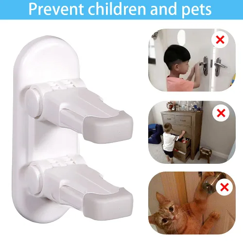 Miniatura 6 de Cerradura de palanca de puerta mejorada a prueba de niños (paquete de 2) evita que los niños pequeños abran puertas. ABS duradero con respaldo