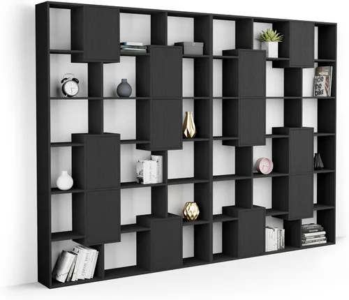 Miniatura 9 de Mobili Fiver, Iacopo XS Estantería con puertas de panel (63.31 x 31.5 pulgadas), color negro Ashwood, Made in Italy