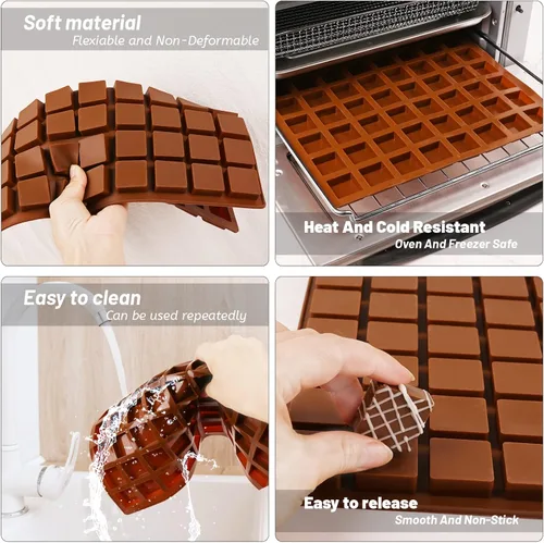 Miniatura 3 de Sakolla - Molde cuadrado de chocolate de silicona, moldes de 80 cavidades para chocolate, caramelo, praliné, cubitos de hielo, gelatina y gominola
