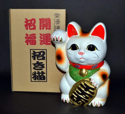 Miniatura 3 de Hecho en Japón Lucky Cat 7.5'' Tokoname Porcelana Blanco Maneki Neko Mano Derecha