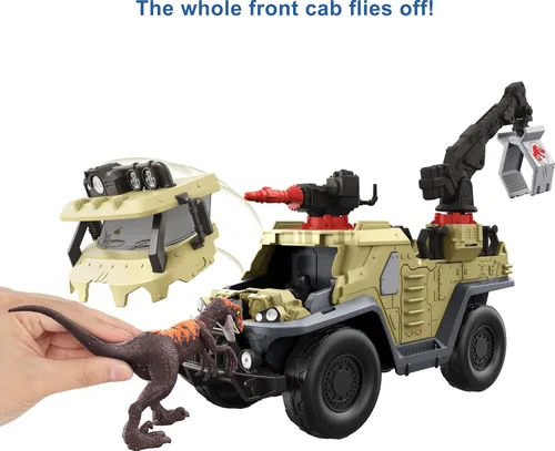 Miniatura 4 de Mattel Mundo Jurásico Dominion Camión de Captura y Aplastamiento y Juego de Dino con Figura de Acción de Velociraptor, Vehículo con Funciones