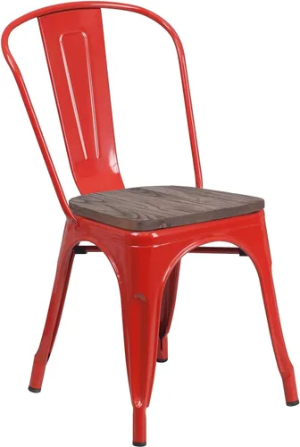 Miniatura 12 de Flash Furniture Perry - Silla apilable de metal con asiento de madera, 1 paquete, color negro