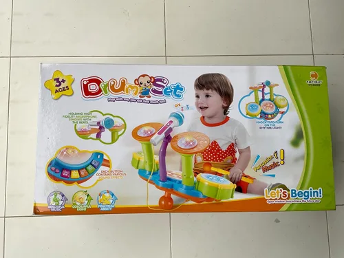 Miniatura 9 de Juego de batería para niños pequeños de 1 a 3 años, batería para bebés de 1 año con micrófono con luz, juguetes de batería para niños pequeños de 1