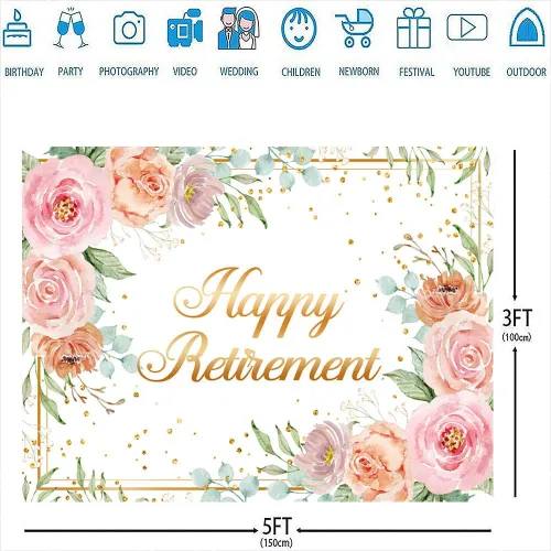 Miniatura 3 de Ticuenicoa Telón de fondo de feliz jubilación de 5 x 3 pies para mujer, fondo de fotos de lunares rosas rosas y dorados, decoración de fiesta