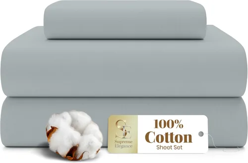 Miniatura 20 de SUPREME ELEGANCE Juego de sábanas de cama individual 100% algodón - Blanco ártico, ropa de cama de percal de 3 piezas, sábanas transpirables frescas