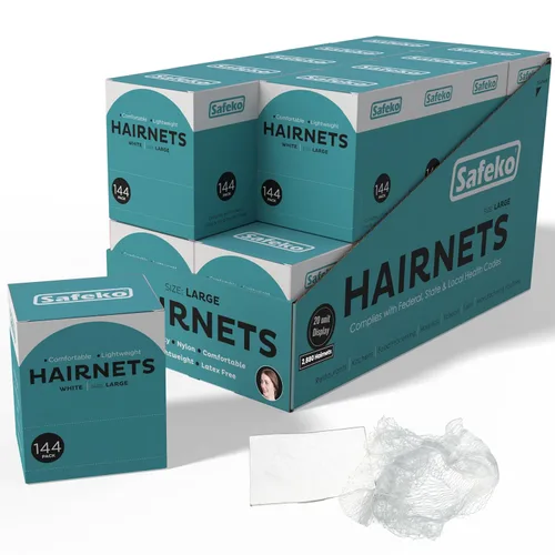 Miniatura 10 de Redes para el cabello, 144 unidades, envueltas individualmente, mallas de nailon ligeras, sin látex, color negro, grande (24 pulgadas)