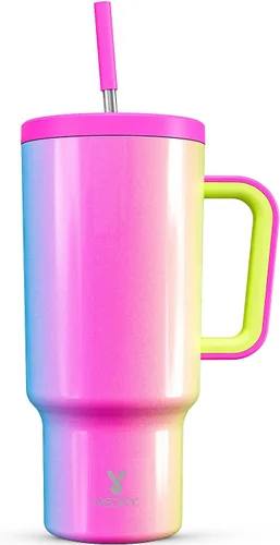 Miniatura 62 de Meoky - Vaso de 30 oz con asa, tapa y pajilla, taza de viaje térmica de acero inoxidable 100% a prueba de fugas, para portavasos, mantiene el frío
