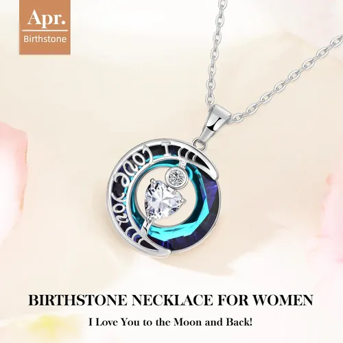 Miniatura 3 de Collares de cristal para mujer, regalos para aniversario de esposa, regalos de cumpleaños para mujeres, collar de zafiro azul con la frase "I Love