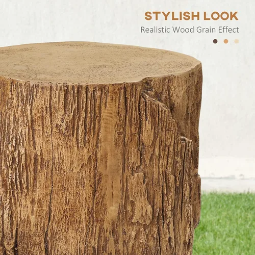 Miniatura 5 de HOMCOM Taburete de tocón de árbol, mesa auxiliar decorativa con mesa redonda, mesa auxiliar de hormigón con acabado de grano de madera