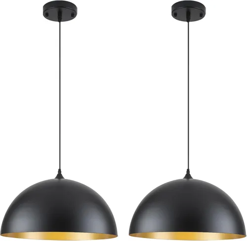 Miniatura 12 de Iluminación colgante de granja para isla de cocina, lámparas colgantes de cúpula negra y dorada, lámpara de techo colgante industrial para comedor