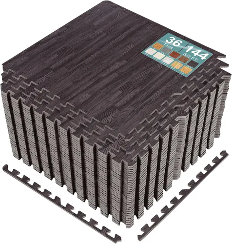 Miniatura 40 de Sorbus Losetas de suelo de madera veteada, esteras de espuma EVA entrelazadas, losetas de 3/8" de grosor para suelos de madera, esteras de ejercicio