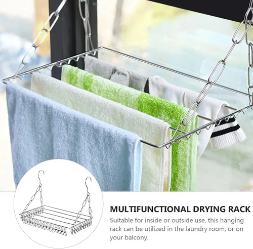 Miniatura 3 de Cabilock Percha de secado de ropa de acero inoxidable: Tendedero de secado de ropa con 36 clips, colgador para secadora de calcetines, ropa
