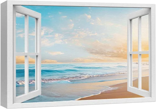 Miniatura 11 de wall26 - Cuadro en lienzo para pared, vista de ventana, río neón turquesa, rápido, bosque, lago, arroyo, naturaleza salvaje, fotografía, realismo