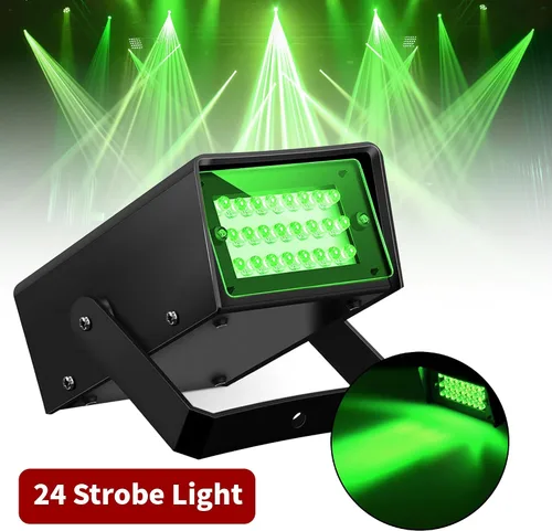Miniatura 2 de ENUOLI Mini luz estroboscópica LED color verde con 24 LED súper brillantes control de velocidad variable para efecto de luz de escenario DJ