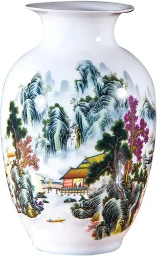 Miniatura 21 de Jarrón de cerámica blanco chino, Jingdezhen Birds Peony Flower Jarrones de porcelana blanca Decoración para el hogar B5