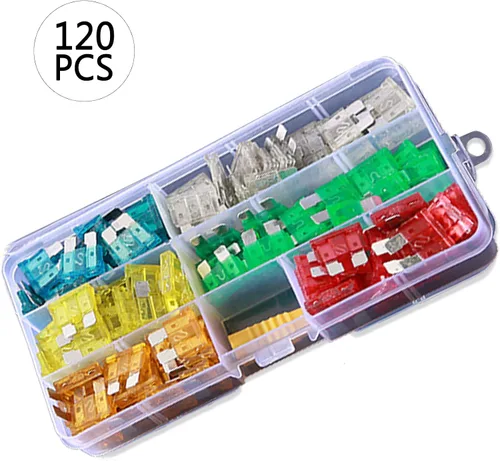 Miniatura 7 de 120 piezas de kit de surtido de fusibles estándar 5A 10A 15A 20A 25A 30A de tamaño mediano con inserción de colores para automóvil, barco, camión