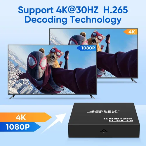 Miniatura 3 de Reproductor multimedia 4K @30Hz con salida dual HDMI, AV/VGA, divisor HDMI 4K, reproductor MP4 digital para 14TB HDD/512G USB/256G tarjeta SD/H.265