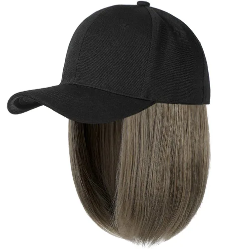 Miniatura 9 de YEKEYI Gorra de béisbol con extensiones de cabello, peluca sintética para mujer, gorra de béisbol ajustable (beige negro)