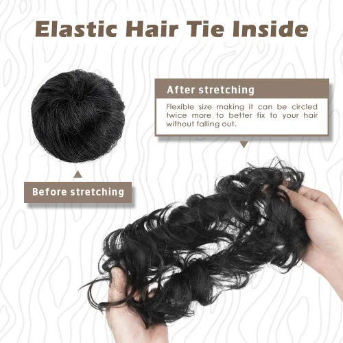 Miniatura 3 de Barsdar - Moño de cabello 100 % humano, Moño desordenado, Extensiones de cola de caballo, Moño de cabello rizado, Pieza de cabello