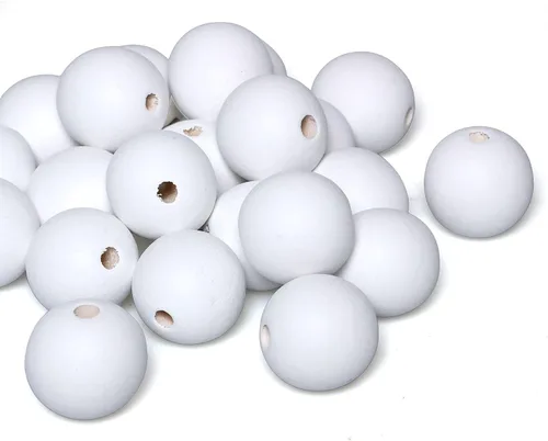 Miniatura 9 de 60 cuentas de madera blanca mate de 0.71 pulgadas para manualidades hechas a mano, cuentas redondas de madera a granel con agujero de 0.157 pulgadas