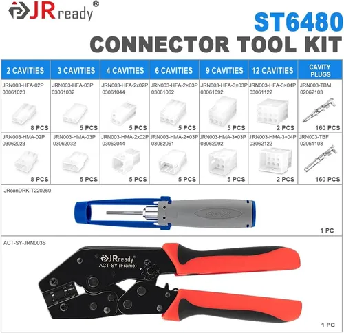 Miniatura 2 de JRready ST6480 Kit de clavijas de conector eléctrico de 2, 3, 4, 6, 9 y 12 pines con herramienta extractora de terminales de crimpado. 160 juegos.