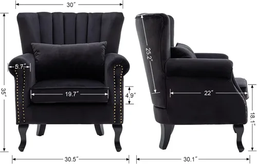 Miniatura 3 de CHAIRUS - Silla decorativa moderna de mediados de siglo con respaldo de canal, cómoda silla de sofá individual, silla con reposabrazos y almohada