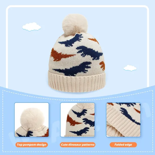Miniatura 3 de Gorro de punto de invierno para bebé, forro polar, gorro grueso con pompón, gorro cálido para niños de 3 a 18 meses