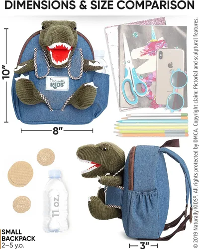 Miniatura 5 de Naturally KIDS Mochila para niños y niñas con animales de peluche regalos para niños de 3 4 5 6 7 años 02 Pequeño Verde T Rex Viajar