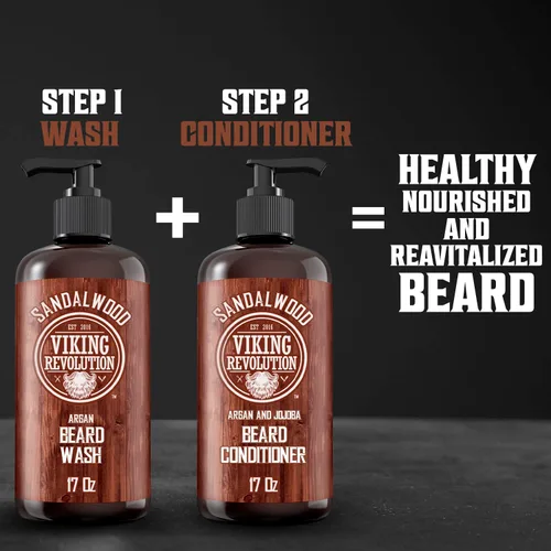 Miniatura 5 de Viking Revolution Acondicionador de barba con aceites de argán y jojoba – suaviza y fortalece – Aroma de sándalo – Acondicionador de barba
