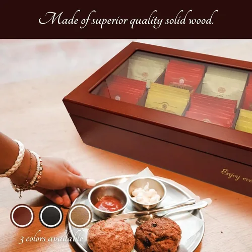 Miniatura 9 de BJOYFUL&LOVED BJL Organizador de bolsitas de té, caja de té de madera con 8 compartimentos, soporte de gran capacidad para almacenamiento, Negro