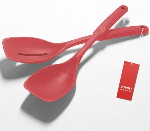 Miniatura 15 de Cuchara de cocina grande de silicona, juego de cuchara sólida antiadherente con tazón profundo y marca de medición para mezclar, servir, escurrir
