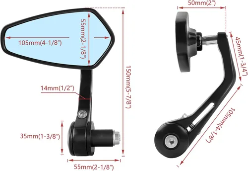 Miniatura 6 de Espejos universales negros para motocicleta, espejos laterales de barra compatibles con Honda, Scooter, Suzuki, Yamaha, Kawasaki, Victory, Harley