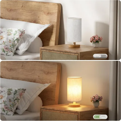Miniatura 4 de Fenmzee Lámpara de mesa pequeña para dormitorio, control en línea, lámpara de noche con bombilla LED A15 de 3000 K, fácil montaje