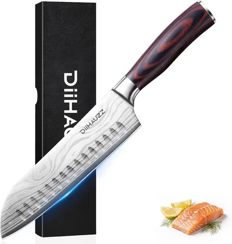 Miniatura 9 de DiiHAUZZ Cuchillo de chef de 8 pulgadas, cuchillo de cocina ultra afilado en acero inoxidable de alto carbono para chefs profesionales y caseros