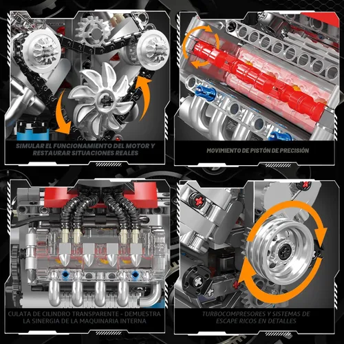 Miniatura 3 de Mould King 10171 V8 Kit de modelo de motor, mini kits de motor V8 que funciona, construye tu propio motor de modelo de automóvil con motor, bloques